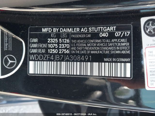 Photo 8 VIN: WDDZF4JB7JA308491 - MERCEDES-BENZ E-CLASS 