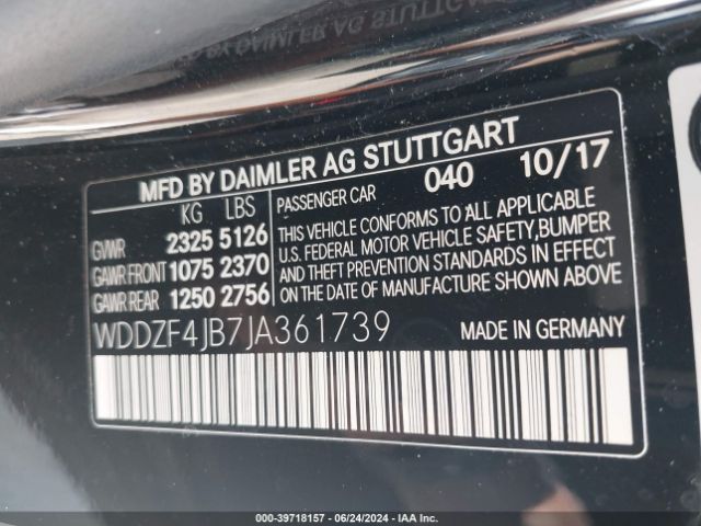 Photo 8 VIN: WDDZF4JB7JA361739 - MERCEDES-BENZ E-CLASS 