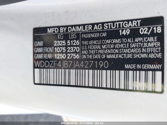 Photo 8 VIN: WDDZF4JB7JA427190 - MERCEDES-BENZ E-CLASS 