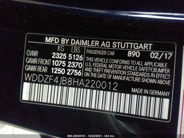 Photo 8 VIN: WDDZF4JB8HA220012 - MERCEDES-BENZ E-CLASS 