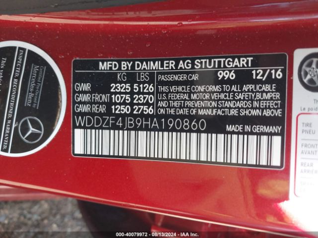 Photo 8 VIN: WDDZF4JB9HA190860 - MERCEDES-BENZ E-CLASS 