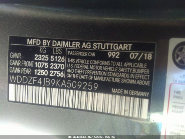 Photo 8 VIN: WDDZF4JB9KA509259 - MERCEDES-BENZ E-CLASS 