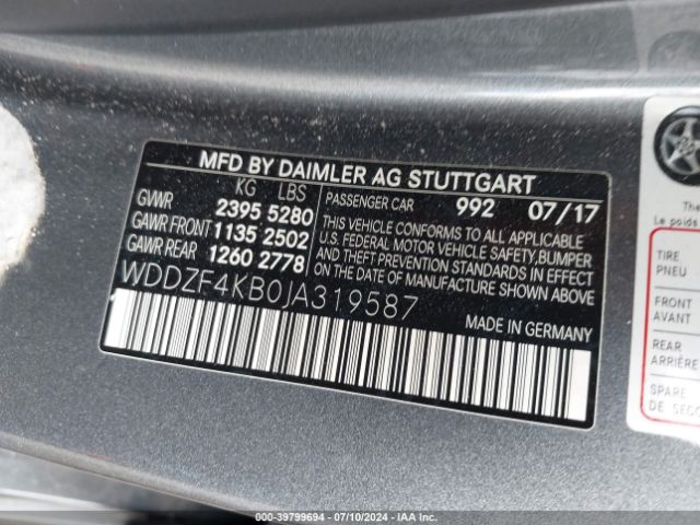 Photo 8 VIN: WDDZF4KB0JA319587 - MERCEDES-BENZ E-CLASS 