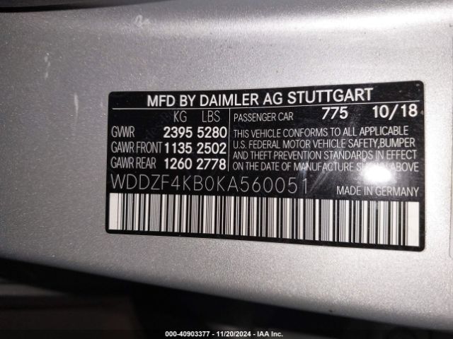 Photo 8 VIN: WDDZF4KB0KA560051 - MERCEDES-BENZ E-CLASS 