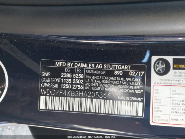 Photo 8 VIN: WDDZF4KB3HA205366 - MERCEDES-BENZ E 