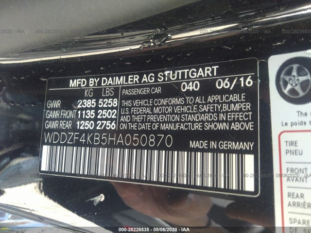 Photo 8 VIN: WDDZF4KB5HA050870 - MERCEDES-BENZ E-CLASS 