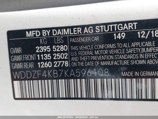 Photo 8 VIN: WDDZF4KB7KA596108 - MERCEDES-BENZ E 300 4MAT 