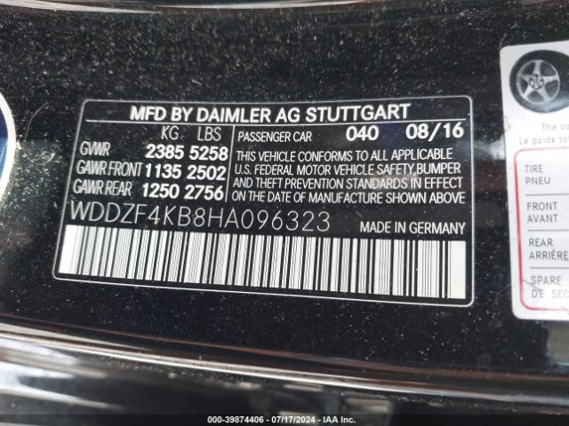 Photo 8 VIN: WDDZF4KB8HA096323 - MERCEDES-BENZ E-CLASS 