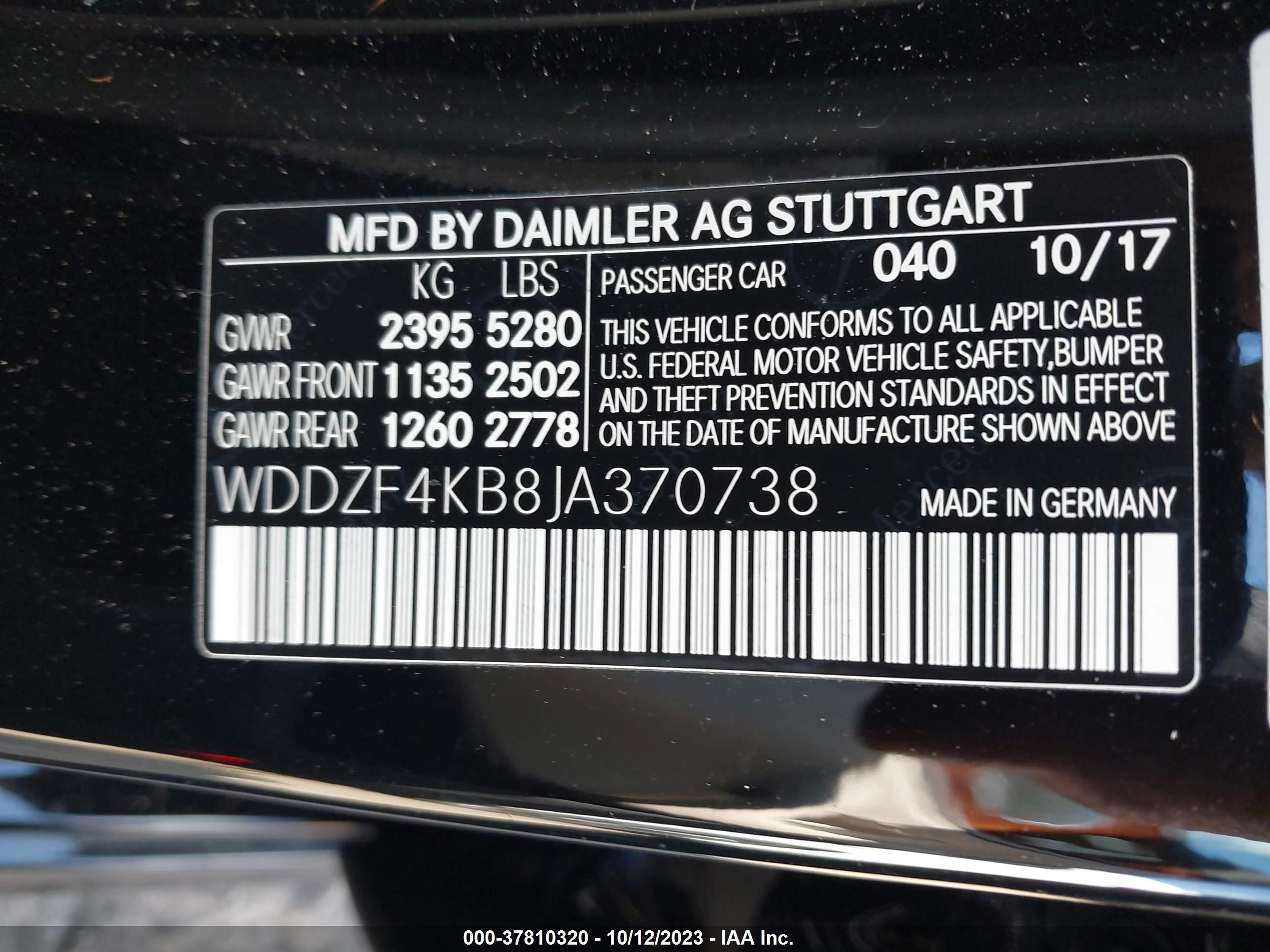 Photo 8 VIN: WDDZF4KB8JA370738 - MERCEDES-BENZ E-KLASSE 