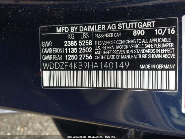 Photo 8 VIN: WDDZF4KB9HA140149 - MERCEDES-BENZ E-CLASS 