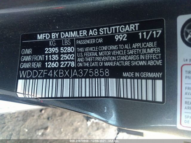 Photo 8 VIN: WDDZF4KBXJA375858 - MERCEDES-BENZ E-CLASS 