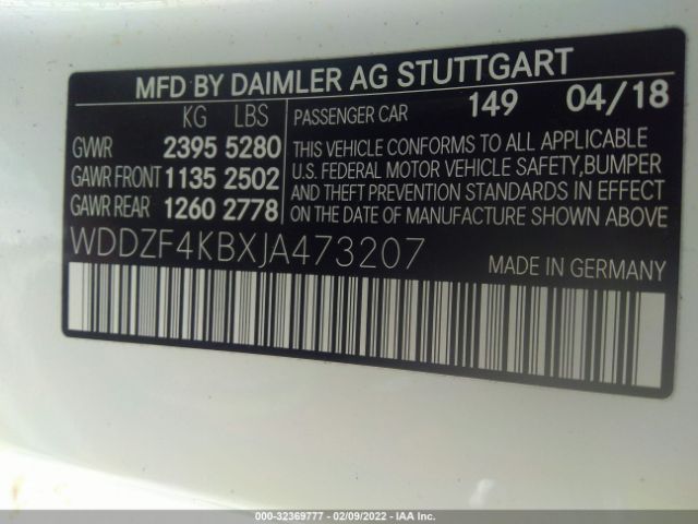 Photo 8 VIN: WDDZF4KBXJA473207 - MERCEDES-BENZ E-CLASS 