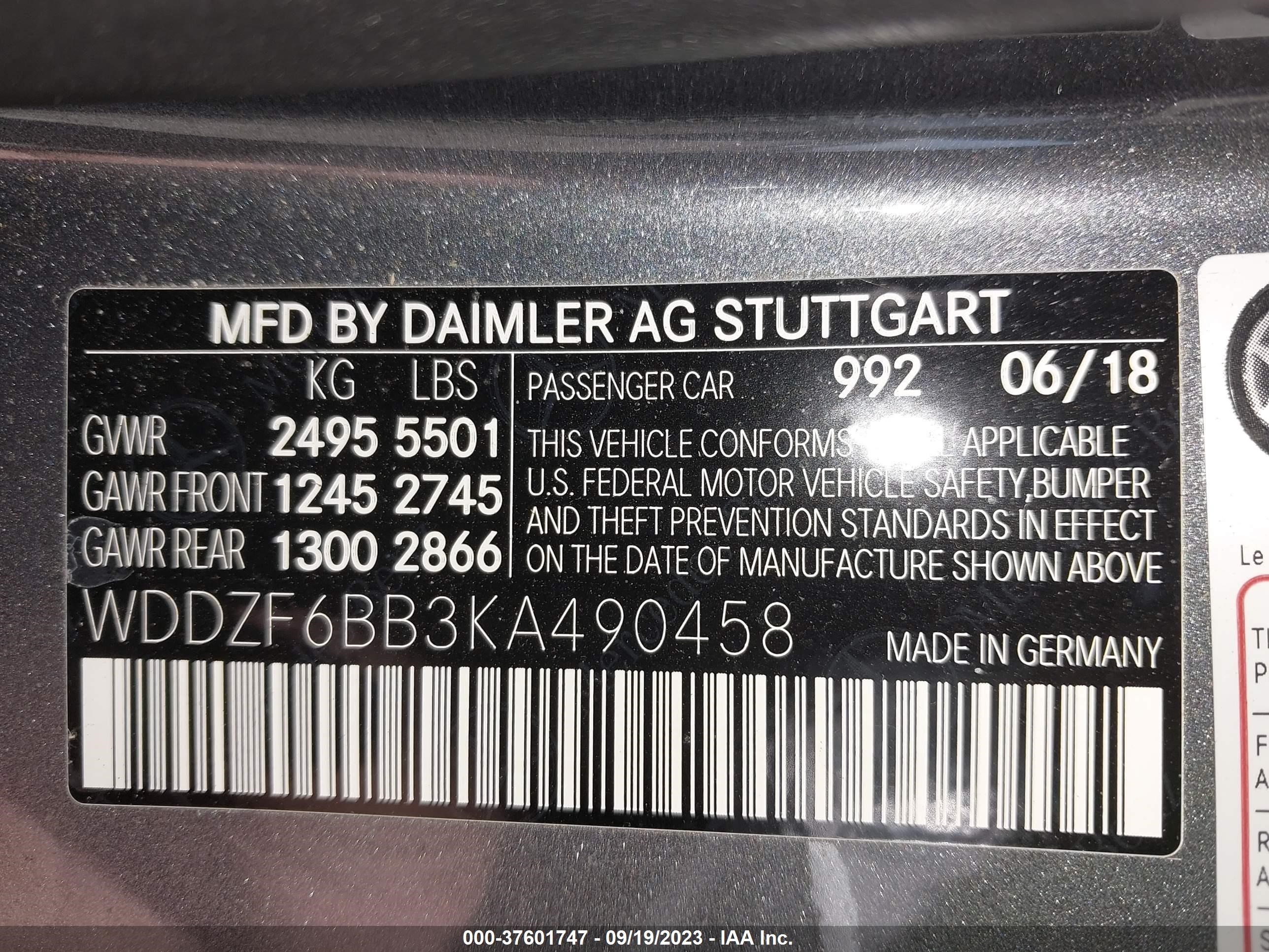 Photo 8 VIN: WDDZF6BB3KA490458 - MERCEDES-BENZ E-KLASSE 