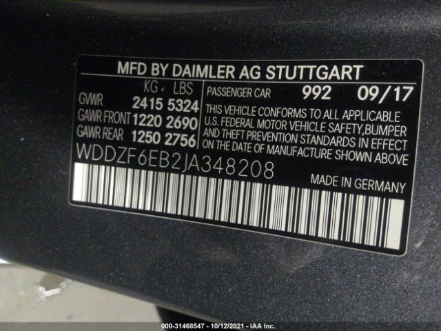 Photo 8 VIN: WDDZF6EB2JA348208 - MERCEDES-BENZ E-CLASS 