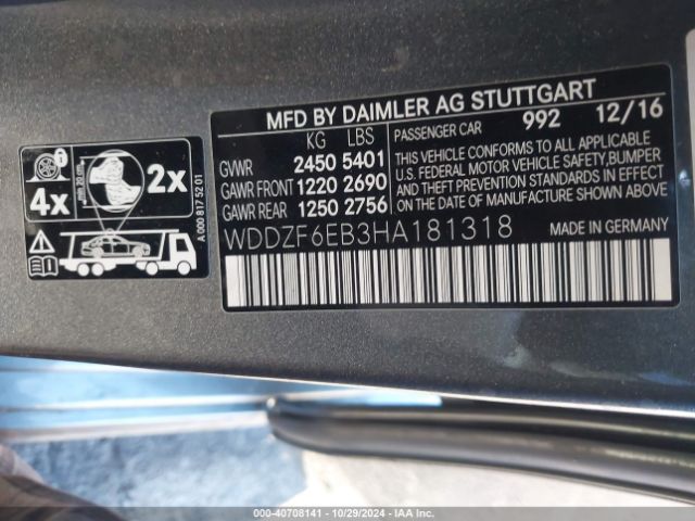 Photo 8 VIN: WDDZF6EB3HA181318 - MERCEDES-BENZ E-CLASS 