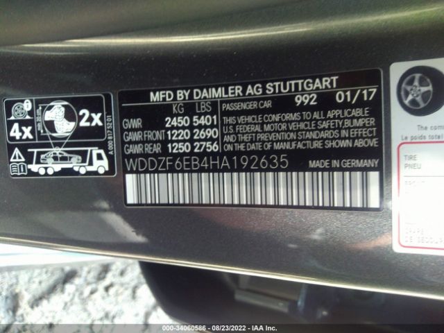 Photo 8 VIN: WDDZF6EB4HA192635 - MERCEDES-BENZ E-CLASS 