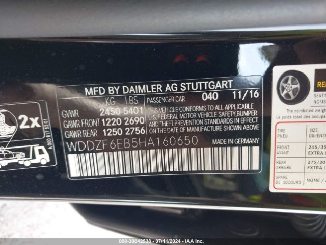 Photo 8 VIN: WDDZF6EB5HA160650 - MERCEDES-BENZ E-CLASS 