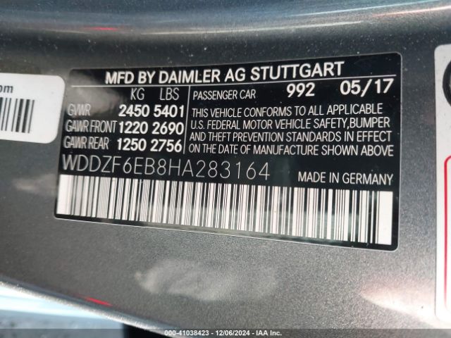 Photo 8 VIN: WDDZF6EB8HA283164 - MERCEDES-BENZ E-CLASS 