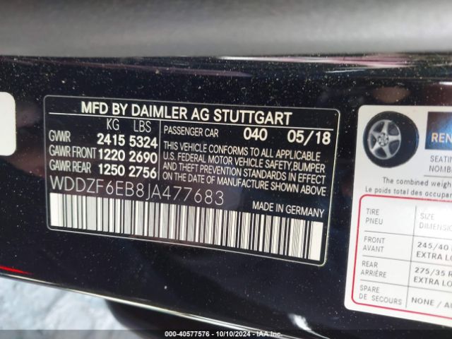 Photo 8 VIN: WDDZF6EB8JA477683 - MERCEDES-BENZ E-CLASS 