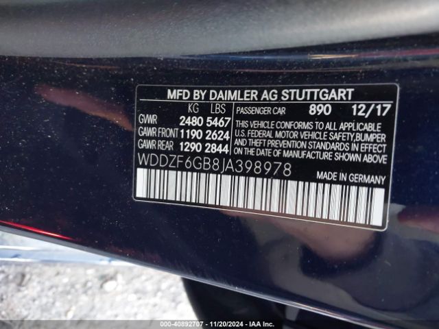 Photo 8 VIN: WDDZF6GB8JA398978 - MERCEDES-BENZ E-CLASS 