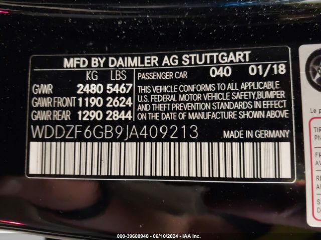 Photo 8 VIN: WDDZF6GB9JA409213 - MERCEDES-BENZ E-CLASS 