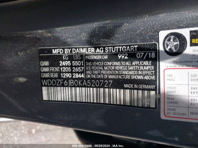 Photo 8 VIN: WDDZF6JB0KA520727 - MERCEDES-BENZ E 450 