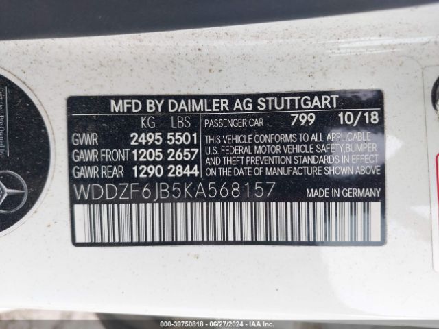 Photo 8 VIN: WDDZF6JB5KA568157 - MERCEDES-BENZ E 450 