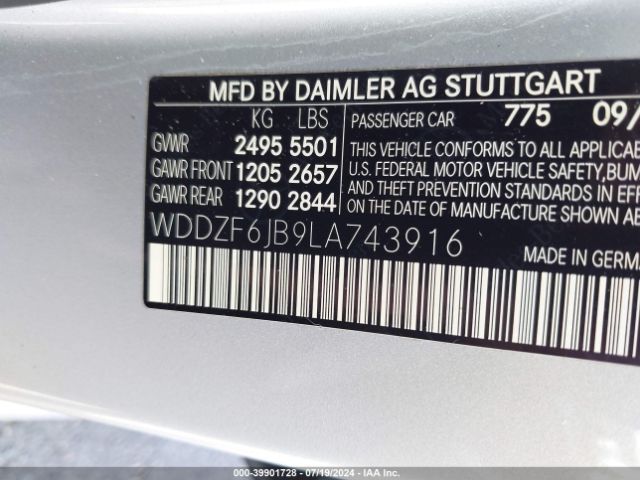 Photo 8 VIN: WDDZF6JB9LA743916 - MERCEDES-BENZ E-CLASS 