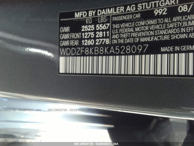 Photo 8 VIN: WDDZF8KB8KA528097 - MERCEDES-BENZ E-CLASS 