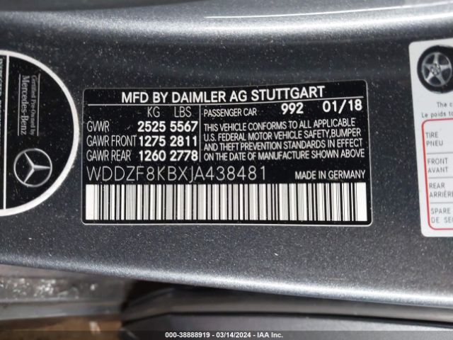 Photo 8 VIN: WDDZF8KBXJA438481 - MERCEDES-BENZ AMG E 63 