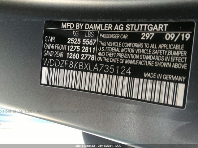 Photo 8 VIN: WDDZF8KBXLA735124 - MERCEDES-BENZ E-CLASS 