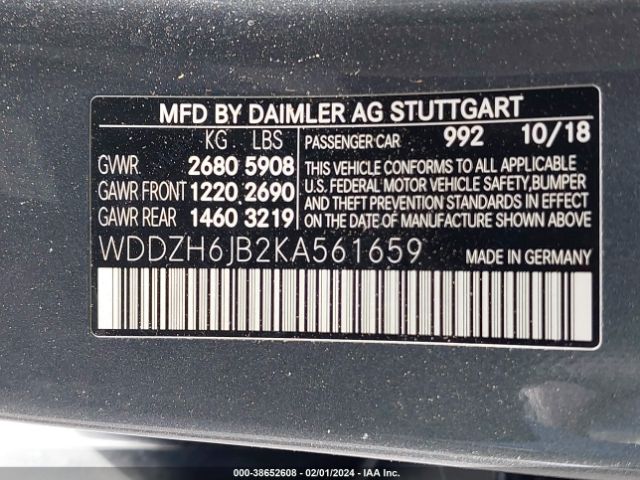 Photo 8 VIN: WDDZH6JB2KA561659 - MERCEDES-BENZ E 450 