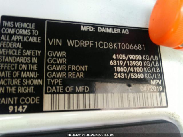 Photo 8 VIN: WDRPF1CD8KT006681 - FREIGHTLINER SPRINTER VAN 