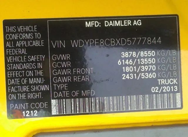 Photo 8 VIN: WDYPE8CBXD5777844 - FREIGHTLINER SPRINTER 