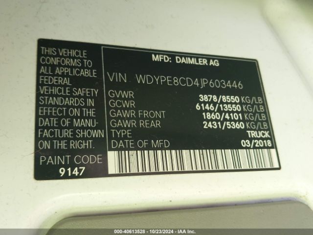 Photo 8 VIN: WDYPE8CD4JP603446 - FREIGHTLINER SPRINTER 