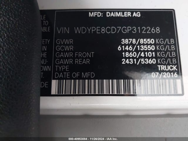 Photo 8 VIN: WDYPE8CD7GP312268 - FREIGHTLINER SPRINTER 