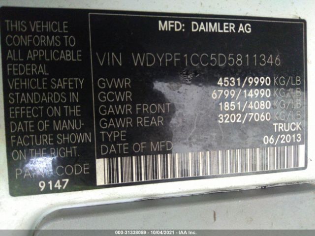 Photo 8 VIN: WDYPF1CC5D5811346 - FREIGHTLINER SPRINTER 