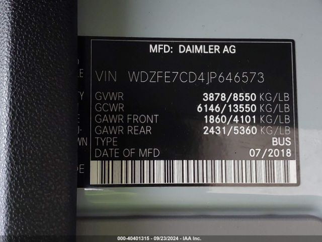 Photo 8 VIN: WDZFE7CD4JP646573 - MERCEDES-BENZ SPRINTER 