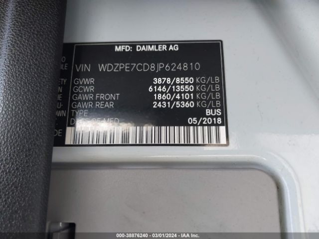 Photo 8 VIN: WDZPE7CD8JP624810 - MERCEDES-BENZ SPRINTER 2500 