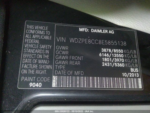 Photo 8 VIN: WDZPE8CC8E5855138 - MERCEDES-BENZ SPRINTER PASSENGER VANS 