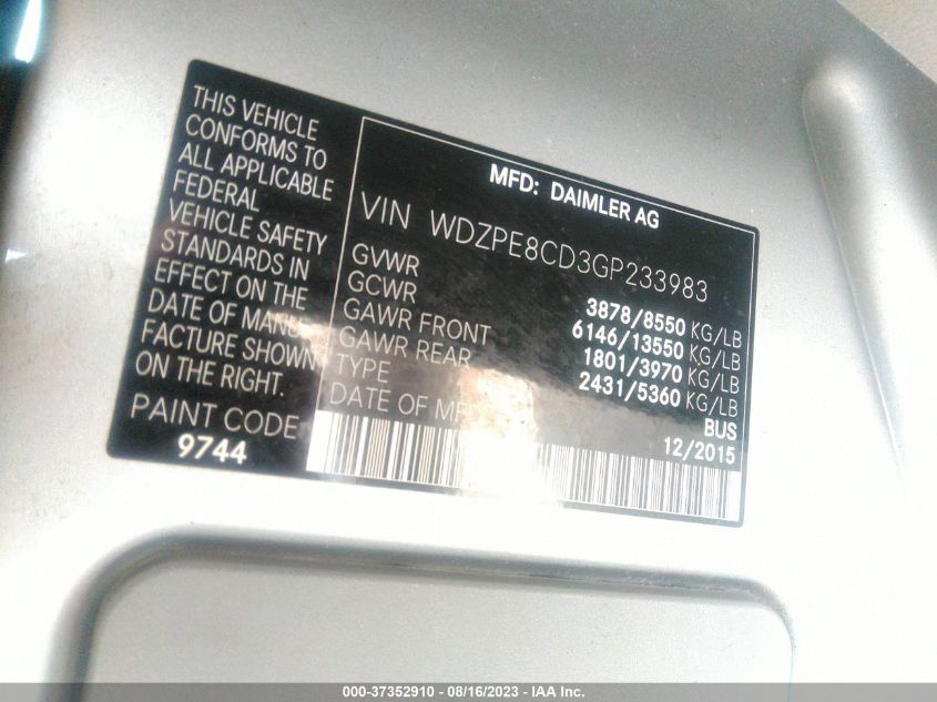 Photo 8 VIN: WDZPE8CD3GP233983 - MERCEDES-BENZ SPRINTER 