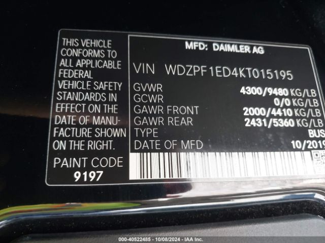 Photo 8 VIN: WDZPF1ED4KT015195 - MERCEDES-BENZ SPRINTER 