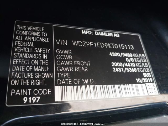 Photo 8 VIN: WDZPF1ED9KT015113 - MERCEDES-BENZ SPRINTER 2500 