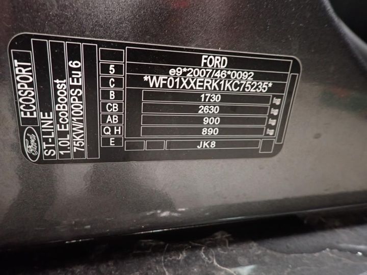 Photo 8 VIN: WF01XXERK1KC75235 - FORD ECOSPORT 