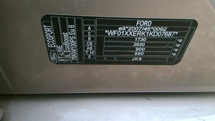 Photo 9 VIN: WF01XXERK1KD07687 - FORD ECOSPORT 