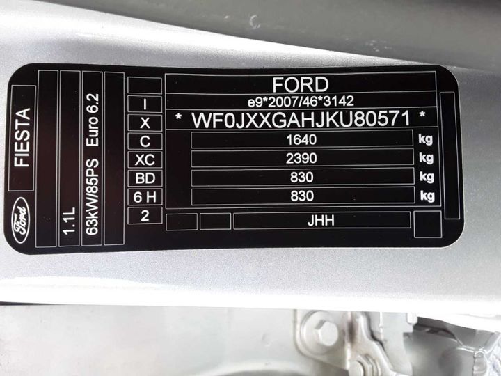 Photo 1 VIN: WF0JXXGAHJKU80571 - FORD FIESTA (CE1)(2017-&GT) 