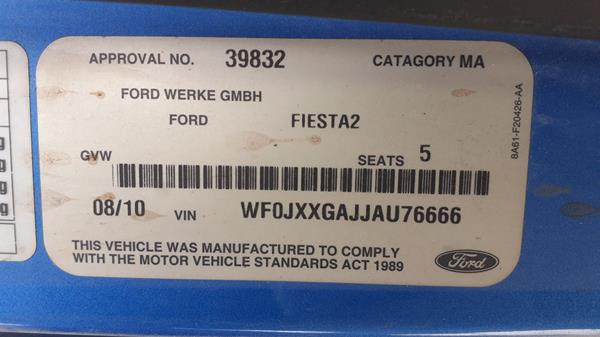 Photo 1 VIN: WF0JXXGAJJAU76666 - FORD FIESTA 