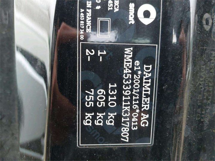 Photo 8 VIN: WME4533911K317807 - SMART FORTWO COUPE 