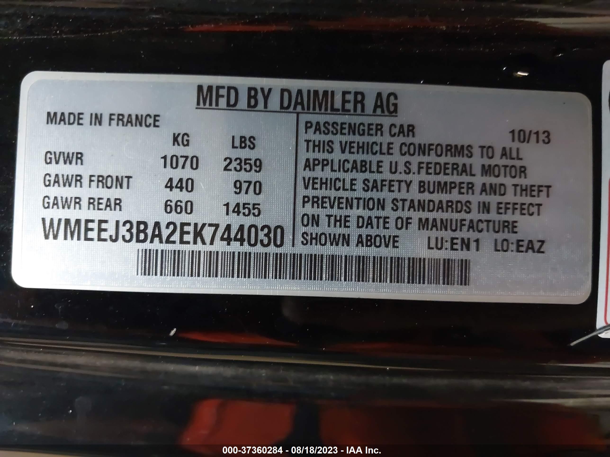 Photo 8 VIN: WMEEJ3BA2EK744030 - SMART FORTWO 