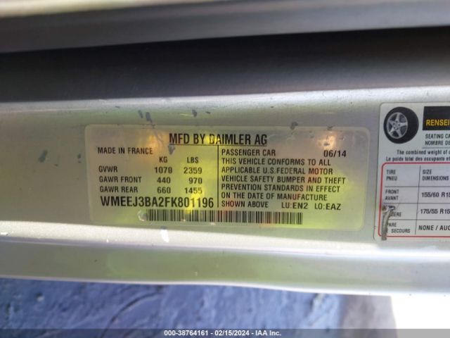 Photo 8 VIN: WMEEJ3BA2FK801196 - SMART FORTWO 